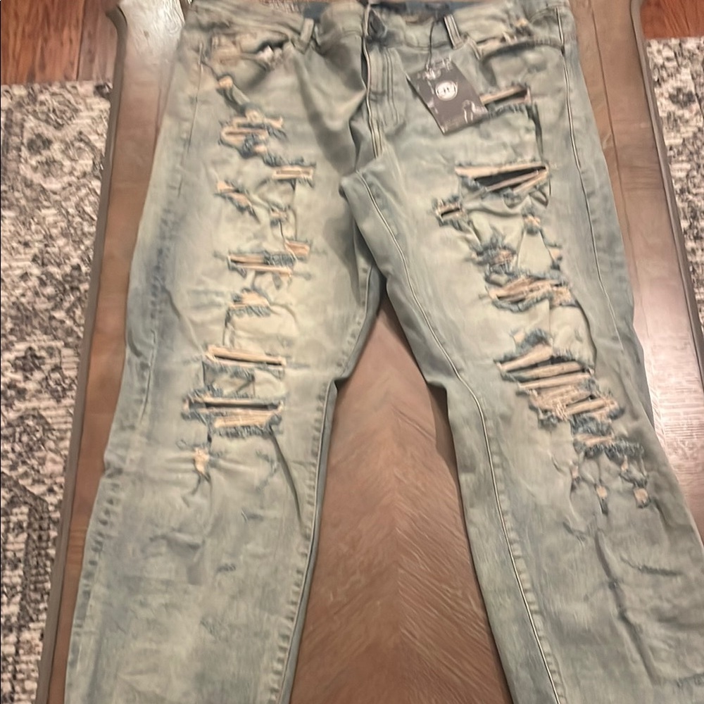 Jordan Craig Blue Straight-Leg Distressed Jeans 42/32